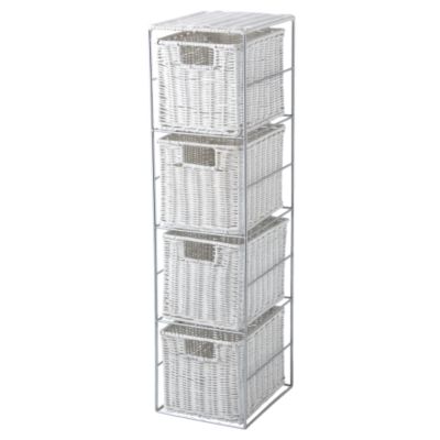 Rattan 4 Drawer Unit White