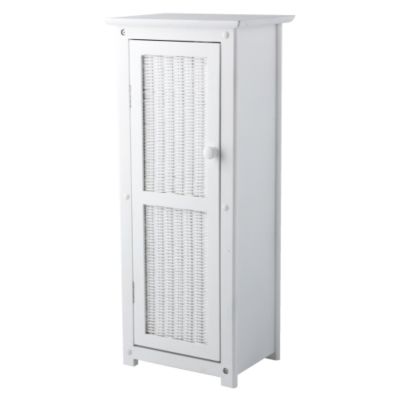 Wooden Frame and Rattan Storage Cupboard White