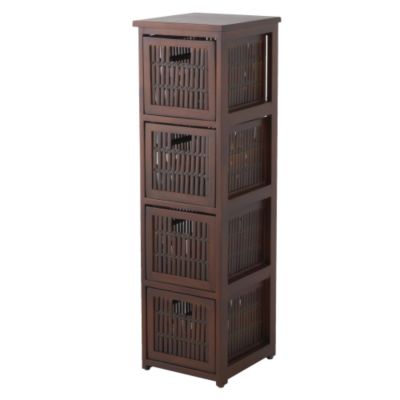 4 Drawer Slatted Bamboo Narrow Unit Dark Stain