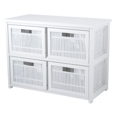Slatted 4 Drawer Bamboo Unit White