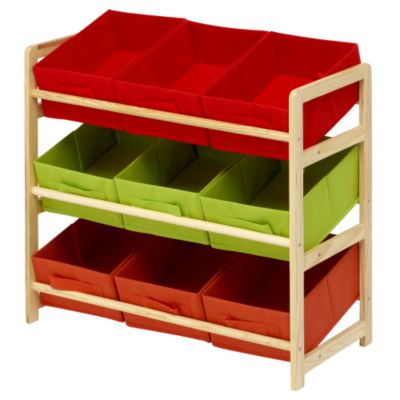 Children's Red, Orange and Green 9 Bin Toy Storage