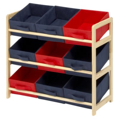 Children's Red and Blue 9 Bin Toy Storage