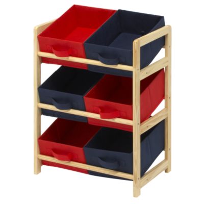 Children's Red and Blue 6 Bin Toy Storage
