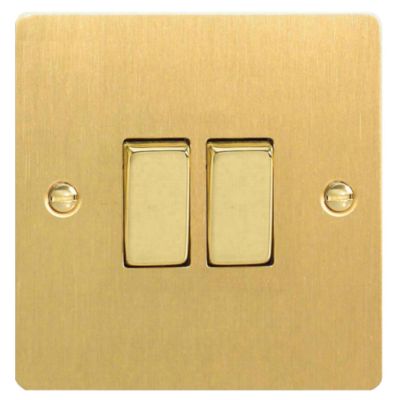D and T Brushed Brass Double Gang Light Switch
