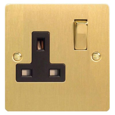 D and T Brushed Brass Single Gang 13A Socket