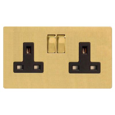 D and T Brushed Brass Double Gang 13A Socket