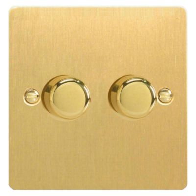 D and T Brushed Brass Double 250W Dimmer Switch