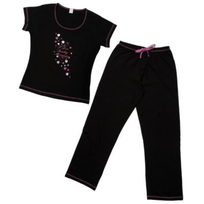 Ladies Short Sleeve Black Slogan Pyjamas