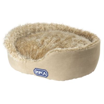 Oval Plush Medium Faux Suede Pet Bed Beige