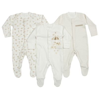 Unisex Sleepsuits 3-pack White and Beige