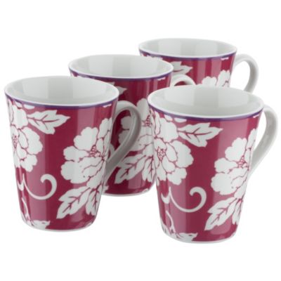 Tu 4-pack Pink Floral Porcelain Mugs