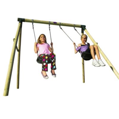Plum Marmoset Double Wooden Swingset