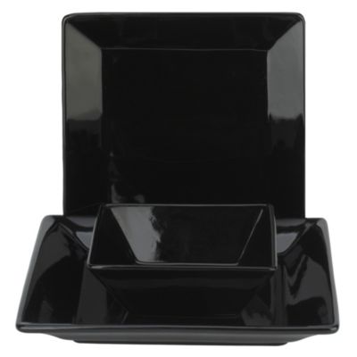 Square Black Porcelain 12-piece Dinner Set