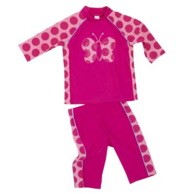 Bright Pink Spot and Butterfly Sunsafe 2-piece Swimming Costume
