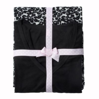 Tu Black Full Length Fleece Animal Print Pyjamas
