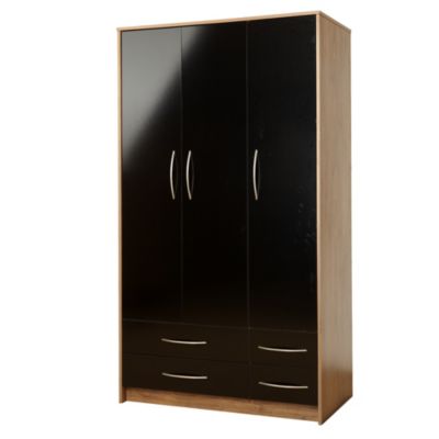 Colorado 3-door 4-drawer Wardrobe Black Gloss