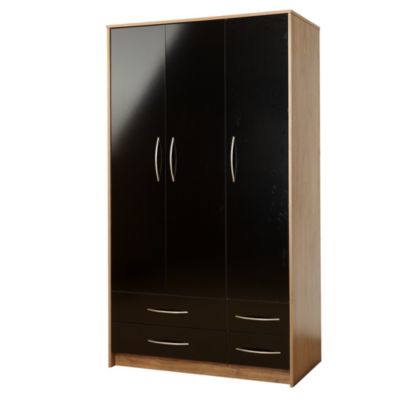 Addspace Colorado 3-door 4-drawer Wardrobe Black Gloss