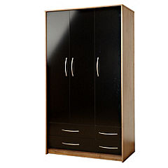 Addspace Colorado 3-door 4-drawer Wardrobe Black Gloss