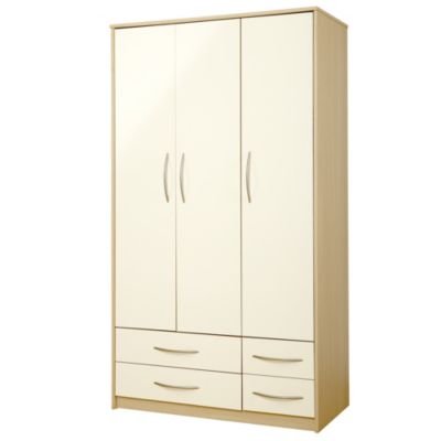 Statutory Colorado 3-door 4-drawer Wardrobe Cream Gloss