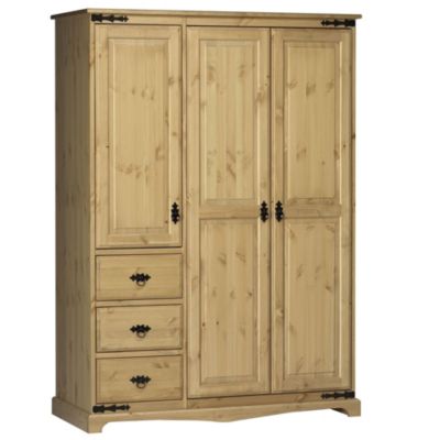 Santa Fe Waxed Pine 3-door Wardrobe