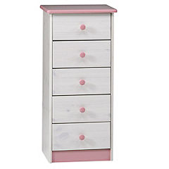 5-drawer Chest of Drawers Pink and White