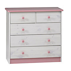 Statutory Georgia 5-drawer Chest of Drawers Pink and White