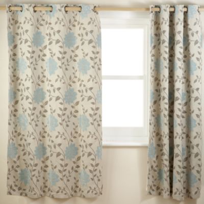 Chenille Floral Duck Egg Curtains 120636046