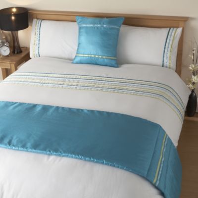 Tu Teal and Lime Ribbon Panel Bed in a Bag - includes Duvet Cover, Pillowcase, Runner and Cushion Cover
