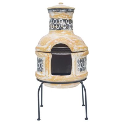 La Hacienda Small Clay Barbecue Chimenea with Cooking Grill Yellow