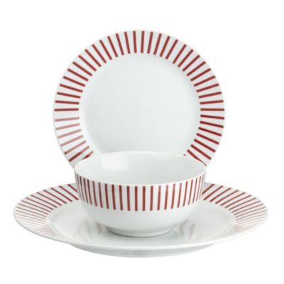 Tu Red Stripe Porcelain 12-piece Dinnerware Set