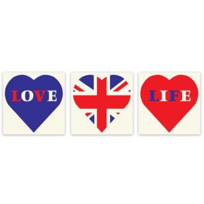 Arthouse Red, White and Blue Brit Art Set of 3 Canvas 20x60cm