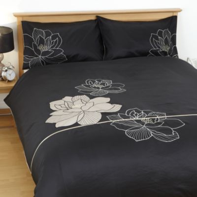 Tu Mink and Black Floral Applique Bed Linen Set
