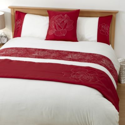 Tu Red Floral Embroidered Panel Bed in a Bag - includes Duvet Cover, Pillowcase, Runner and Cushion Cover