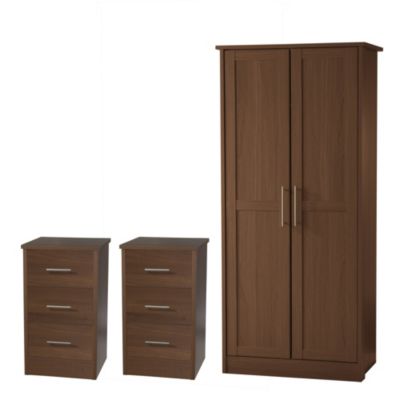 Consort Delta Walnut Wardrobe   2 Bedside Cabinets Package