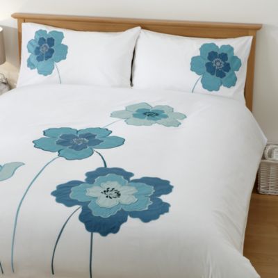 Tu Teal Floral Applique Bed Linen Set Single