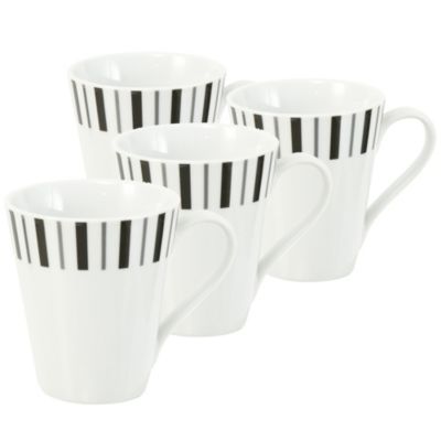 Tu Black and Grey Stripe Mugs 4-pack