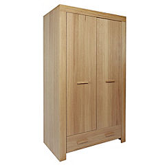 Melbourne Oak Veneer 2-door 1-drawer Wardrobe