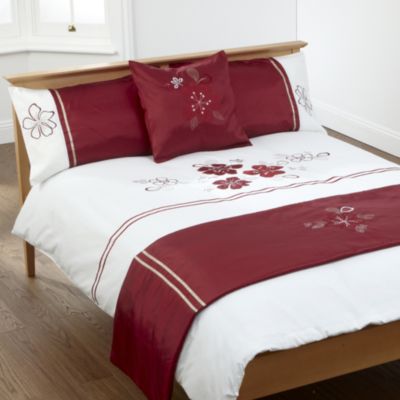 Tu Red and Mink Appliqu&eacute; Floral Bed in a Bag - includes Duvet Cover Pillowcase Runner and Cushion Cover