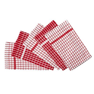 Sainsbury's Small Check Terry Red Towels 5-pack
