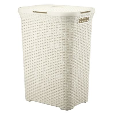 Curver White Rattan Style Laundry Hamper