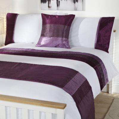 Tu Purple Crinkle Satin Panel Bed in a Bag - includes Duvet Cover Pillowcase Cushion Cover and Runner