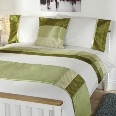 Tu Green Crinkle Satin Panel Bed in a Bag - includes Duvet Cover Pillowcase Cushion Cover and Runner