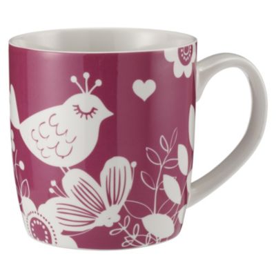 Tu Bird Silhouette Mug White on Pink
