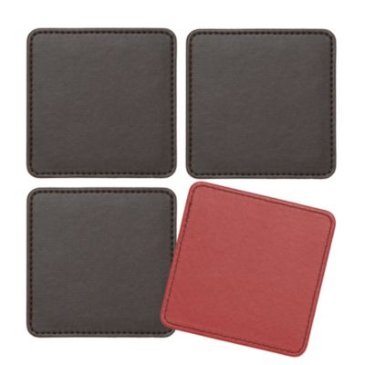 Tu Chocolate & Red Reversible Faux Leather Coasters  4-pack