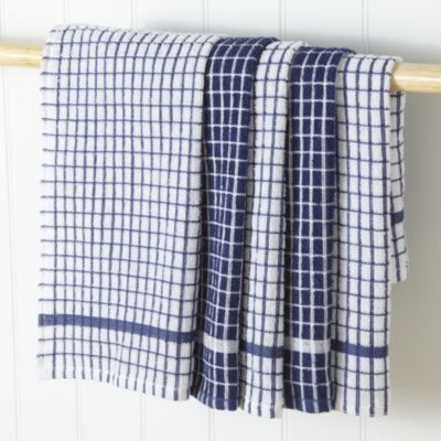 Sainsbury's Small Blue Check Terry Tea Towels 5-pack