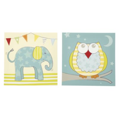 Owl & Elephant Set of 2 Wall Art 20x20cm