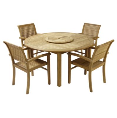 Virginia Teak 150cm Table with 4 Stacking Chairs Furniture Set
