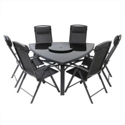 Glass and Aluminium Triangular Table with 6 Chairs Furniture Set