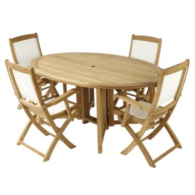 Wentworth Teak Ellipse Table with 4 St Tropez Textilene Armchairs Furniture Set