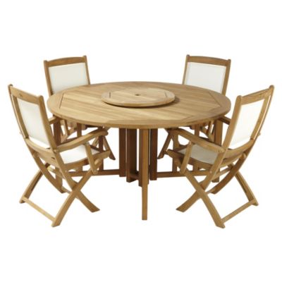 Kensington Teak Gate-leg Table with 4 St Tropez Textilene Armchairs & Lazy Susan Furniture Set